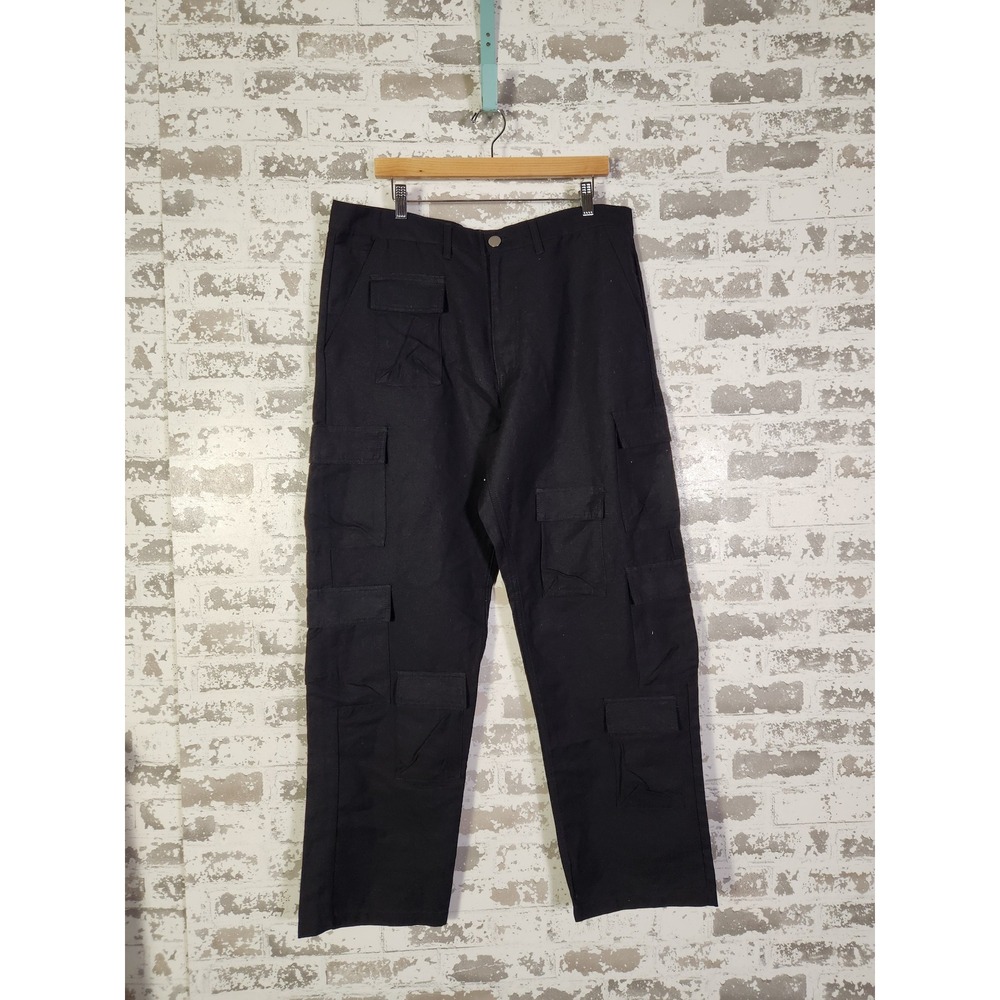Forever 21 Men Cargo Pants Size 38 Black Utility Pockets Streetwear Straight Fit